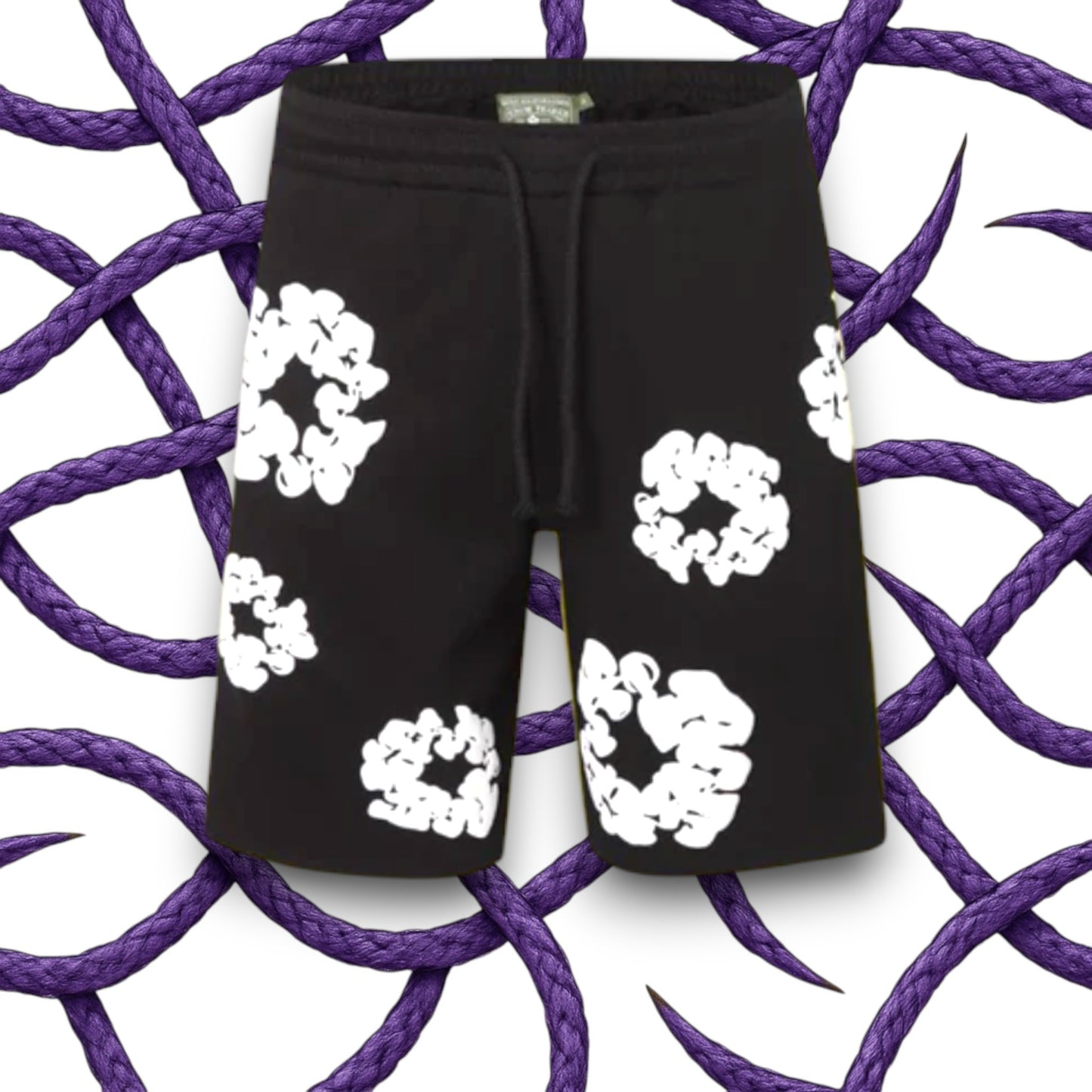 DENIM TEARS THE COTTON WREATH SHORTS BLACK