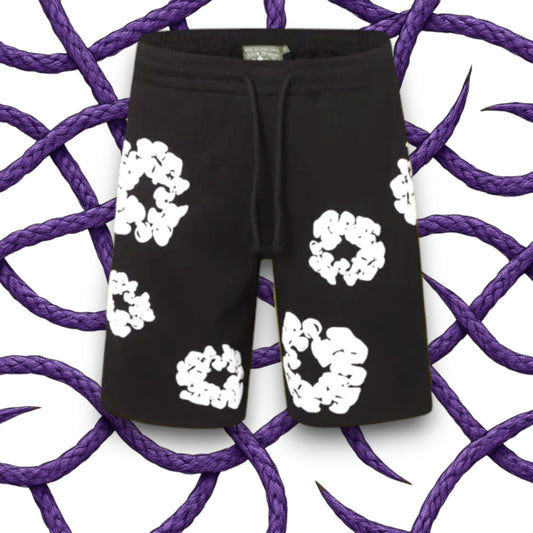 DENIM TEARS THE COTTON WREATH SHORTS BLACK